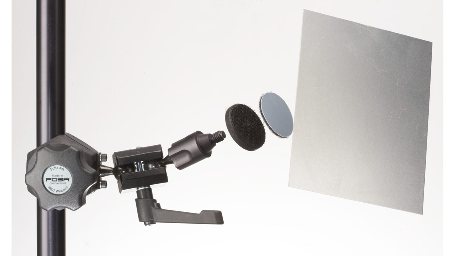 FOBA articulated arm on combitube with holder plate and metal sheet