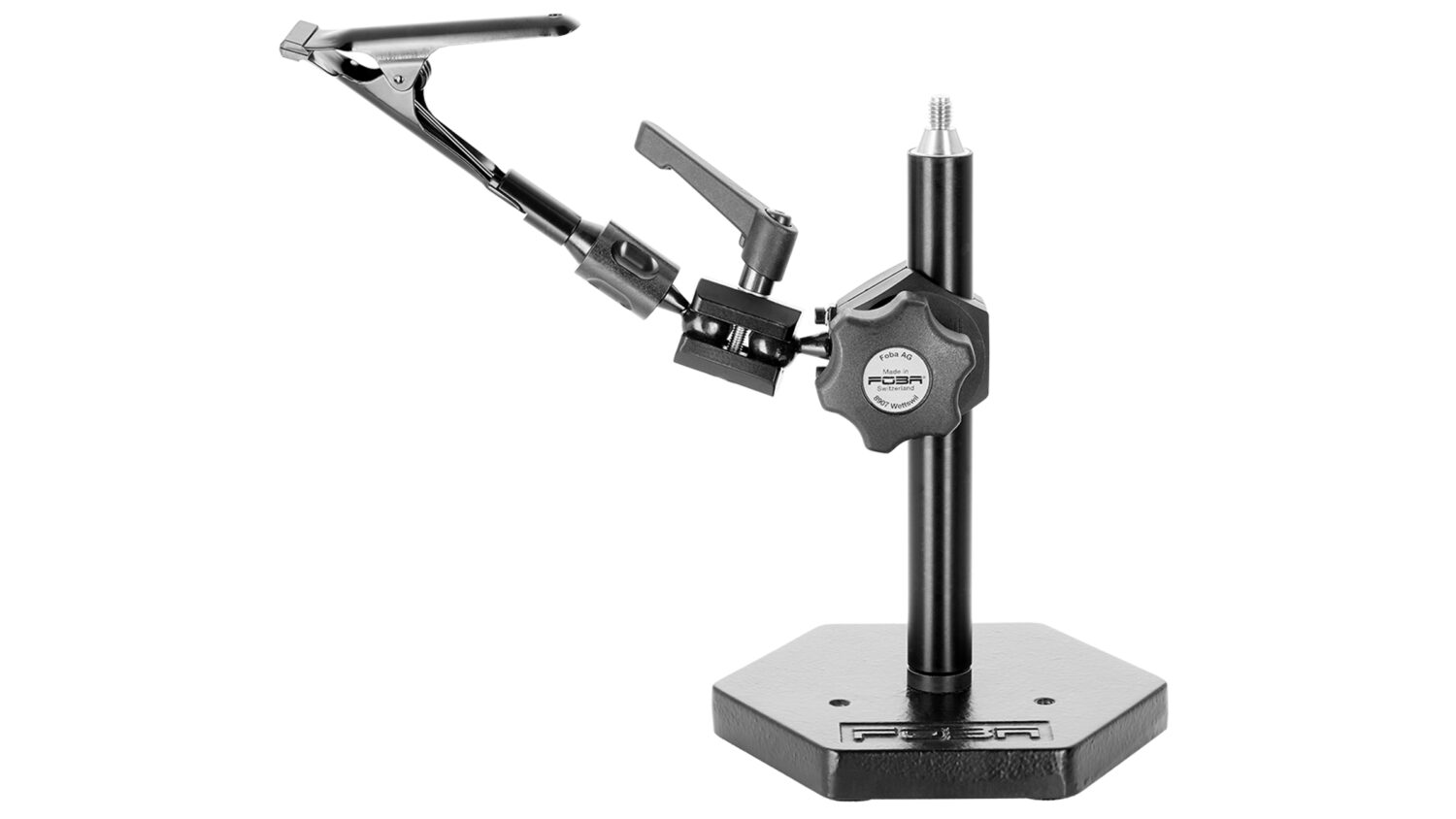 FOBA clamp with articulated arm and combitube on supporting plate