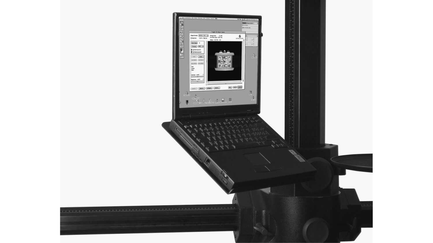 FOBA laptop holder on a studio stand