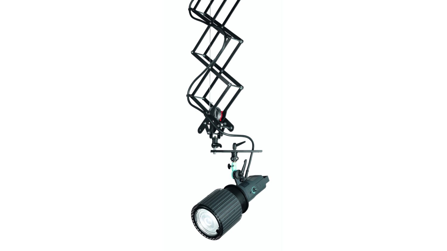 FOBA ceiling rail system pantograph with mounted lamp and a balance point counterweight
